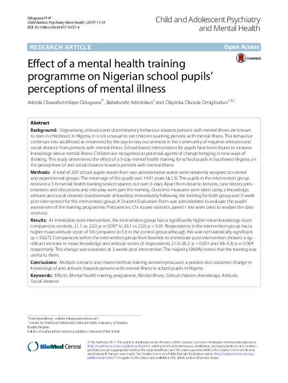 (PDF) Effect of a mental health training programme on Nigerian school ...