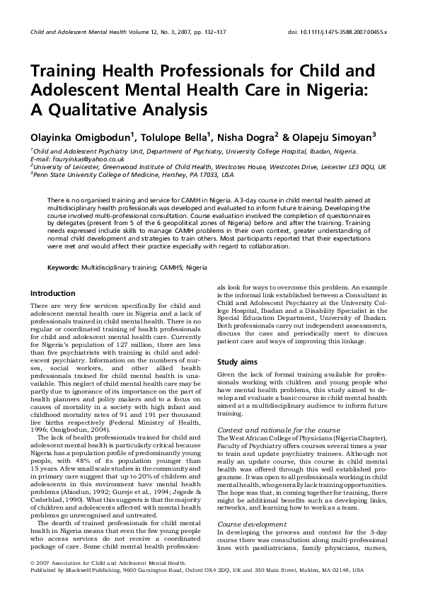 (PDF) Training Health Professionals for Child and Adolescent Mental ...