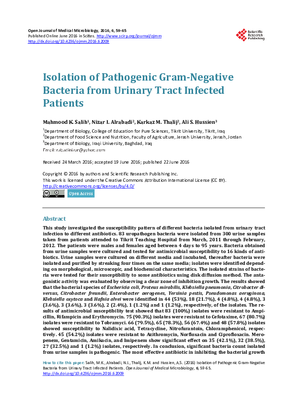 (PDF) Isolation of Pathogenic Gram-Negative Bacteria from Urinary Tract ...