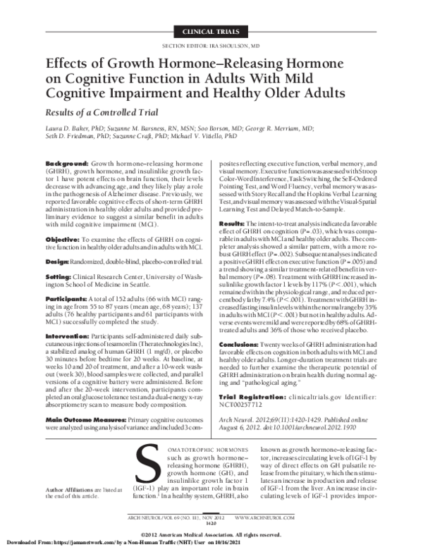 (PDF) Effects of Growth Hormone–Releasing Hormone on Cognitive Function ...