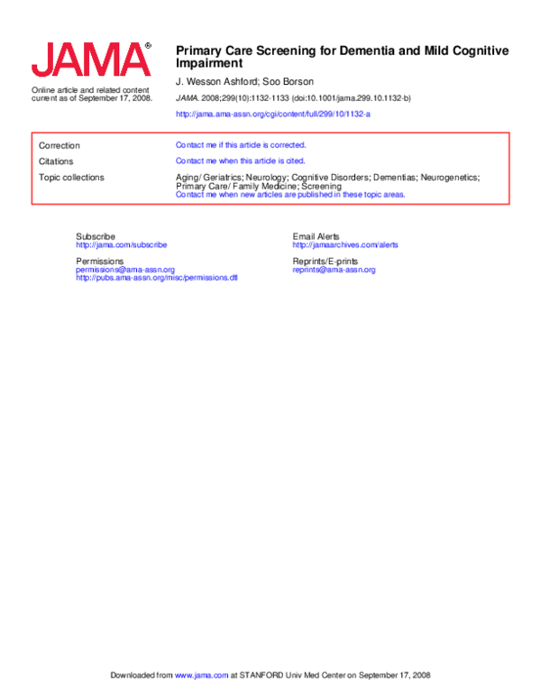 (PDF) Primary Care Screening for Dementia and Mild Cognitive Impairment