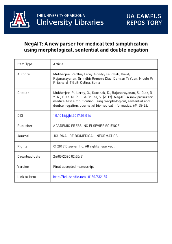 (PDF) NegAIT: A New Parser for Medical Text Simplification Using ...