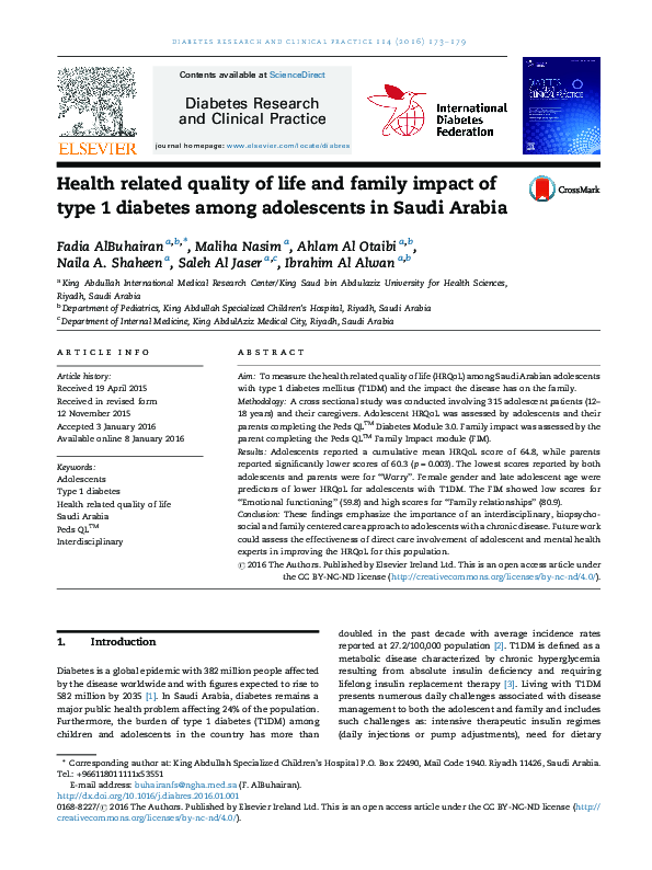 (PDF) Health related quality of life and family impact of type 1 ...