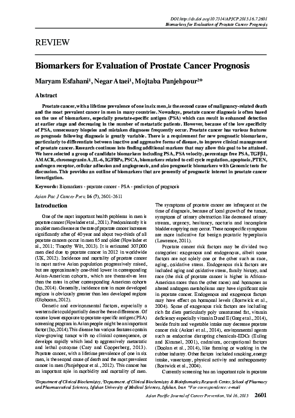 (PDF) Biomarkers for evaluation of prostate cancer prognosis