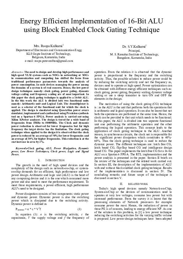 (PDF) Energy efficient implementation of 16-Bit ALU using block enabled ...