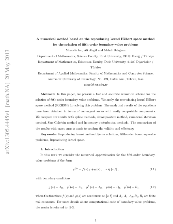 (PDF) A numerical method based on the reproducing kernel Hilbert space ...