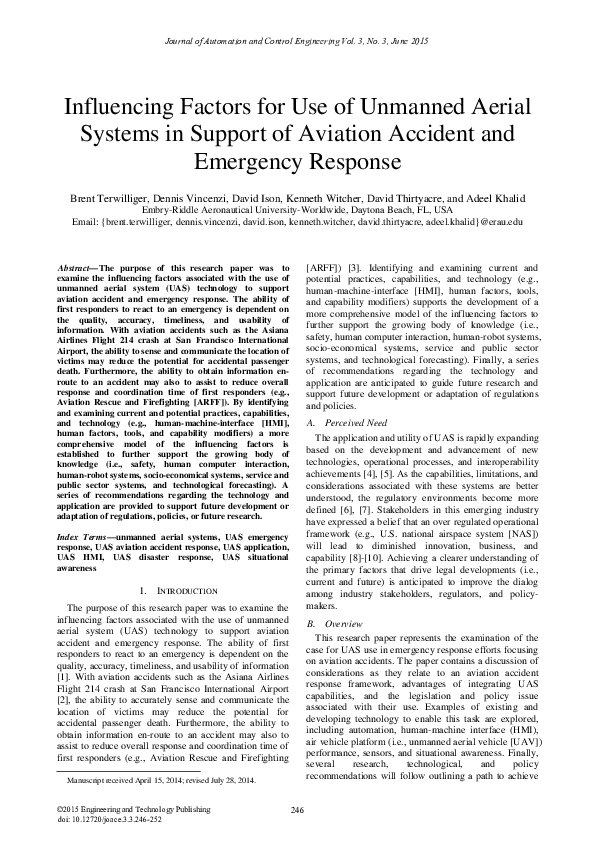 (PDF) Influencing Factors for Use of Unmanned Aerial Systems in Support ...