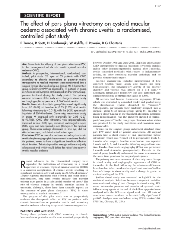 (PDF) The effect of pars plana vitrectomy on cystoid macular oedema ...