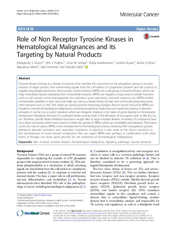 (PDF) Role of Non Receptor Tyrosine Kinases in Hematological ...