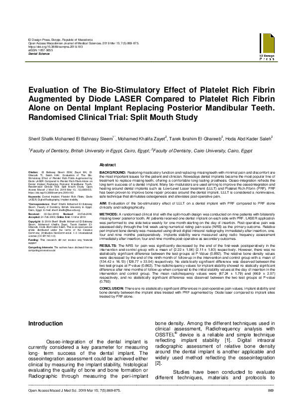 (PDF) Evaluation of The Bio-Stimulatory Effect of Platelet Rich Fibrin ...