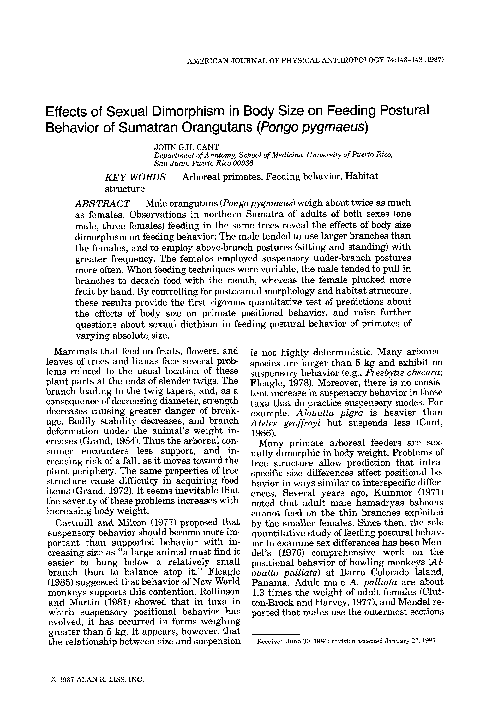 (PDF) Effects of sexual dimorphism in body size on feeding postural ...