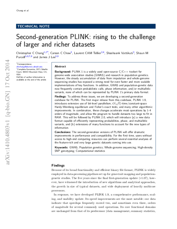 (PDF) Second-generation PLINK: rising to the challenge of larger and ...