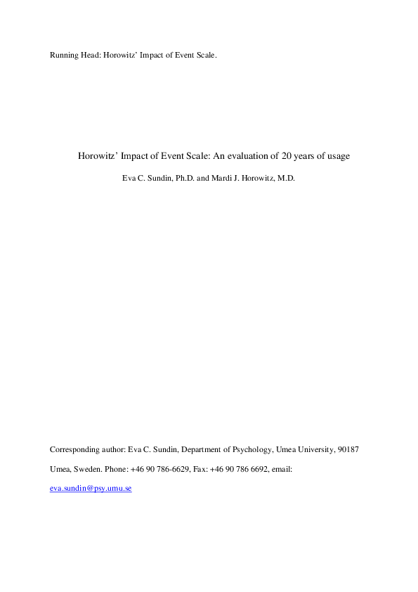 (PDF) Horowitz’s Impact of Event Scale Evaluation of 20 Years of Use