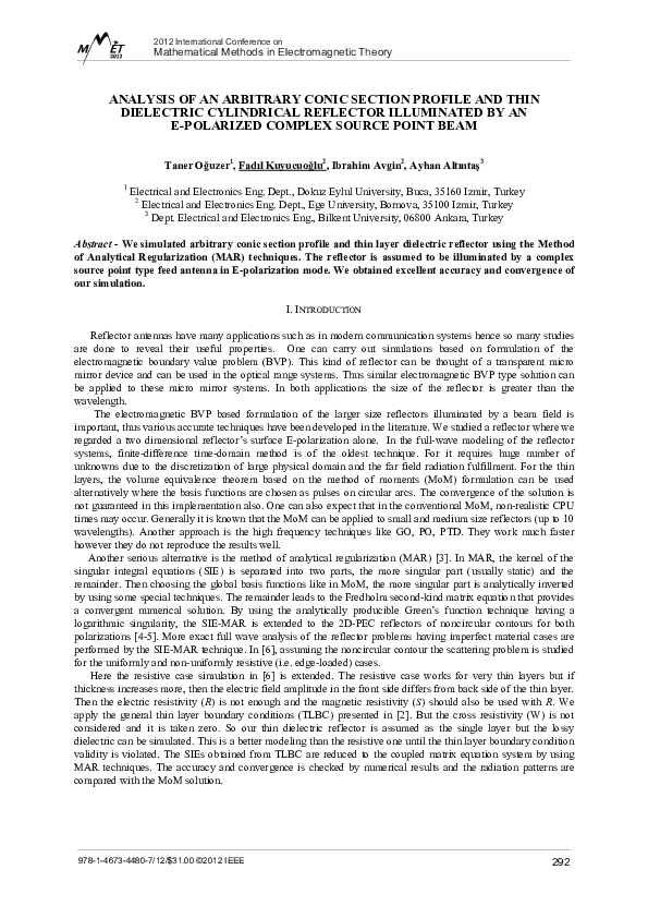 (PDF) Analysis of an arbitrary conic section profile and thin ...
