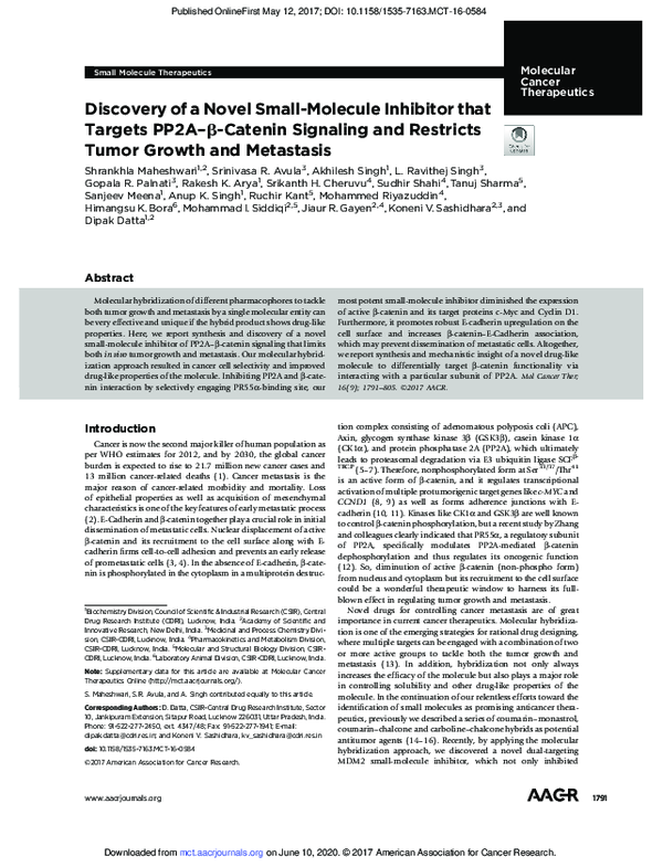 (PDF) Discovery of a novel small molecule inhibitor that targets PP2A-β ...