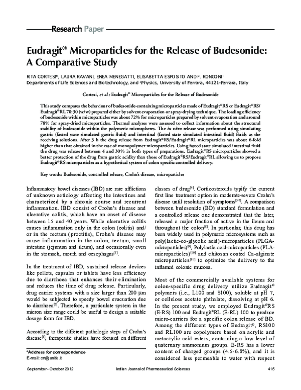 (PDF) Eudragit ® microparticles for the release of budesonide: A ...