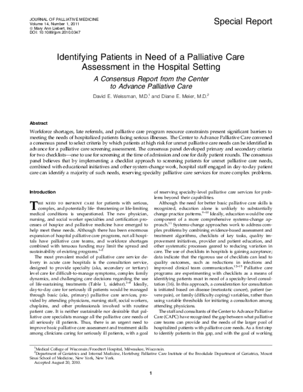 (PDF) Identifying Patients in Need of a Palliative Care Assessment in ...