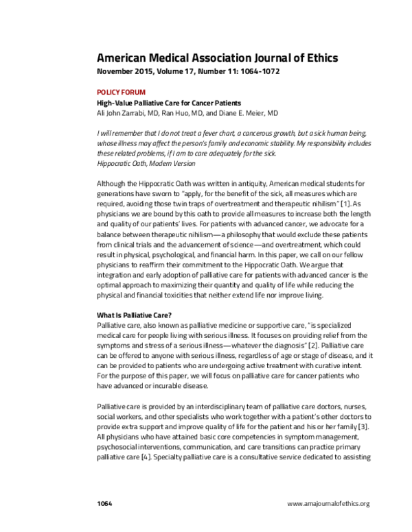 (PDF) High-Value Palliative Care for Cancer Patients