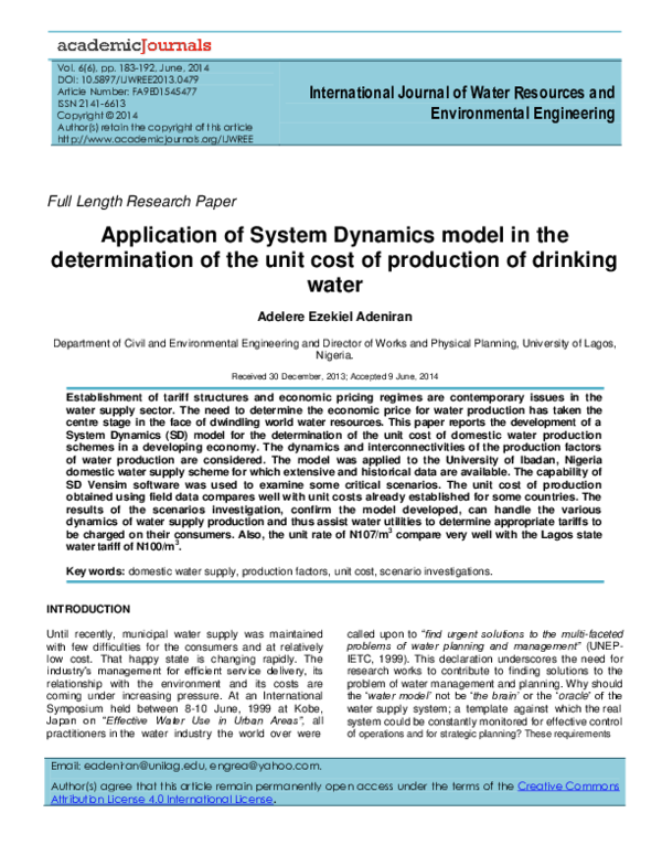 (PDF) Application of System Dynamics model in the determination of the ...