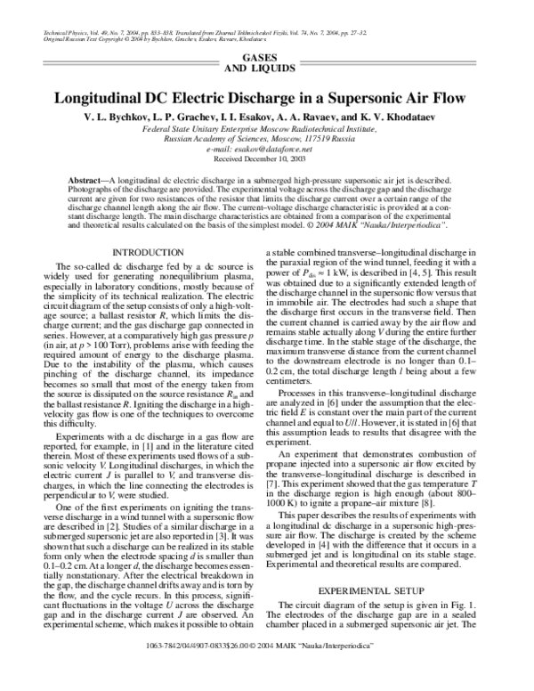 (PDF) Longitudinal DC electric discharge in a supersonic air flow ...