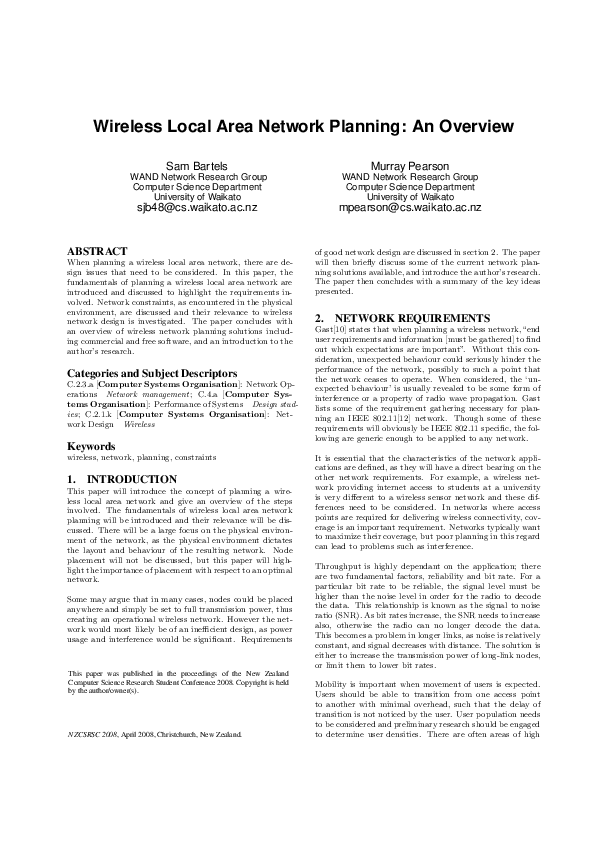 (PDF) Wireless Local Area Network Planning: An Overview