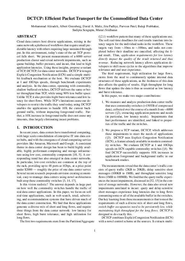 (PDF) DCTCP: Efficient packet transport for the commoditized data center