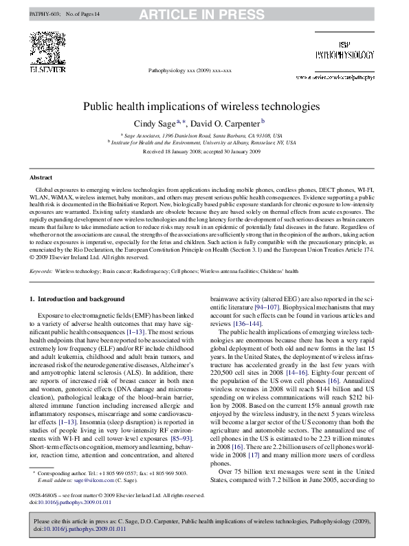 (PDF) Public health implications of wireless technologies