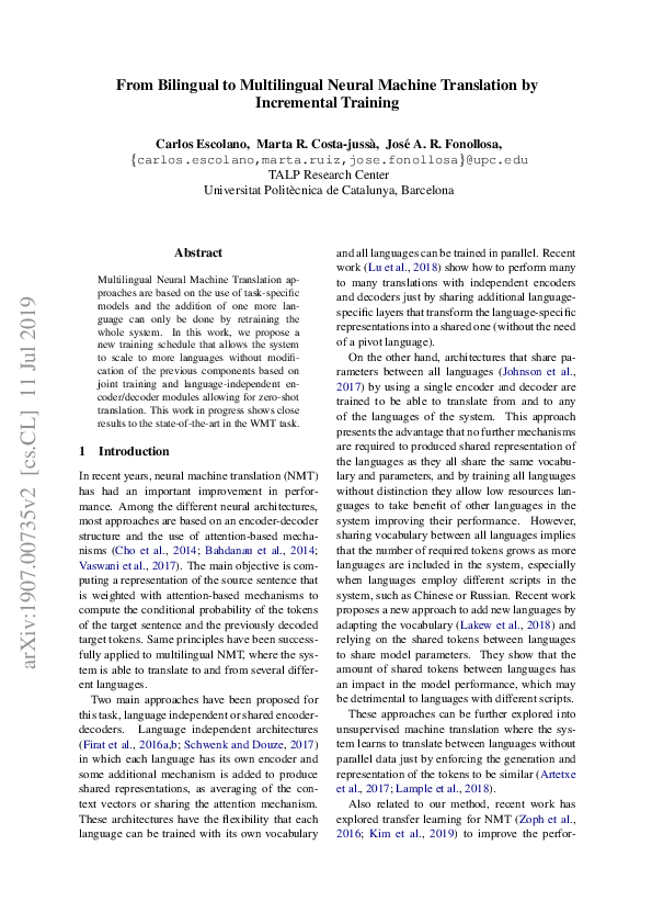 (PDF) From Bilingual to Multilingual Neural Machine Translation by ...