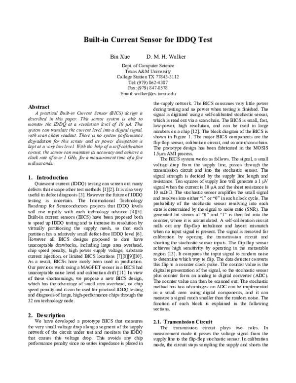 (PDF) Built-in current sensor for IDDQ test