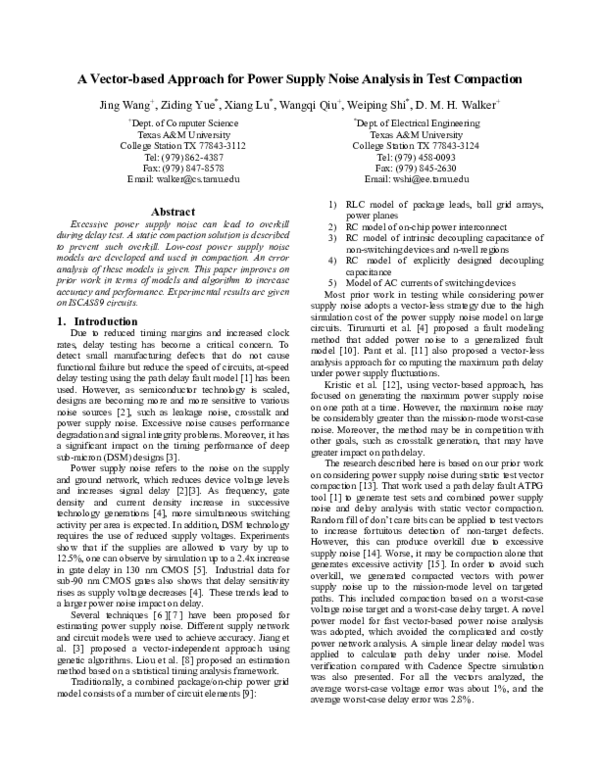 (PDF) A vectorbased approach for power supply noise analysis in test compaction Hank Walker
