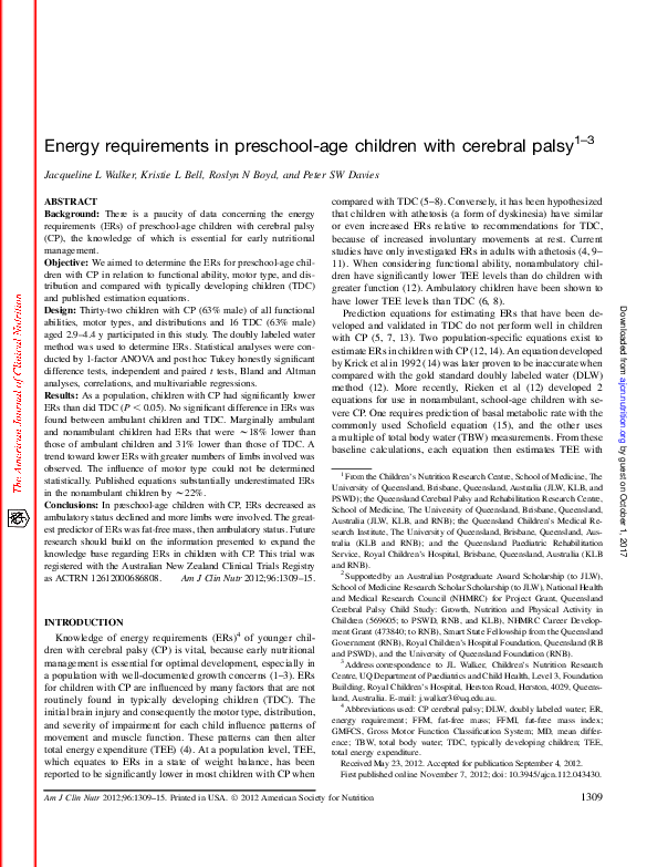 (PDF) Energy requirements in preschoolage children with cerebral palsy