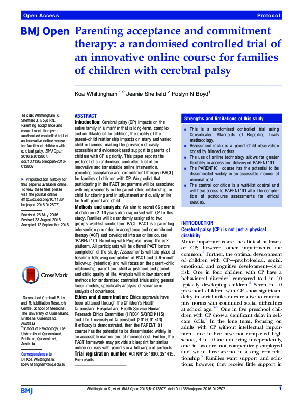 (PDF) Parenting acceptance and commitment therapy: a randomised ...