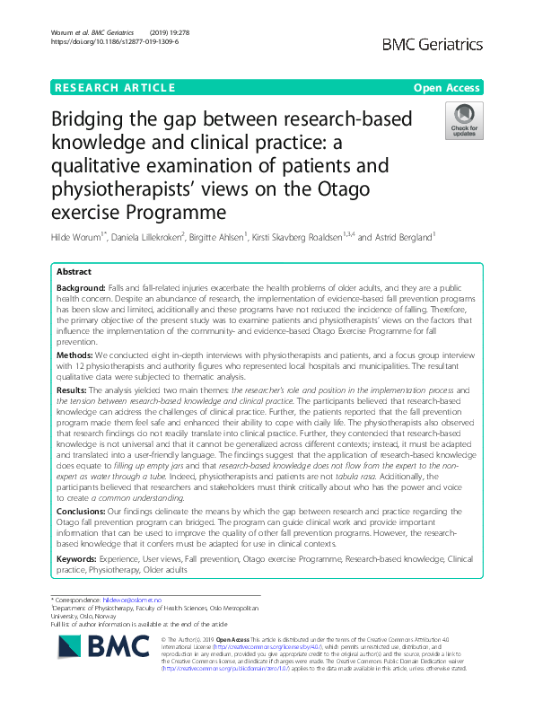(PDF) Bridging the gap between research-based knowledge and clinical ...