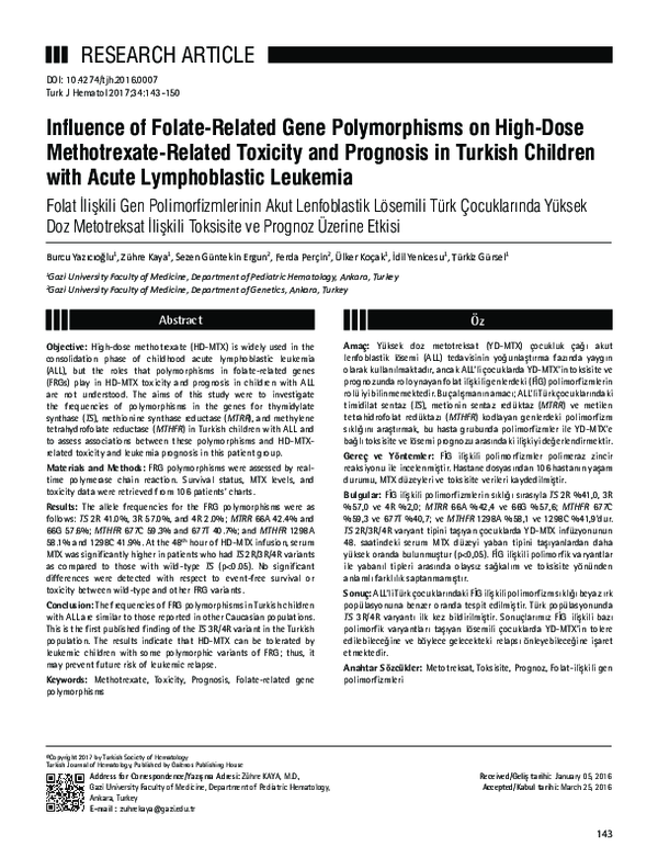 (PDF) Influence Of Folate-Related Gene Polymorphisms On High-Dose ...