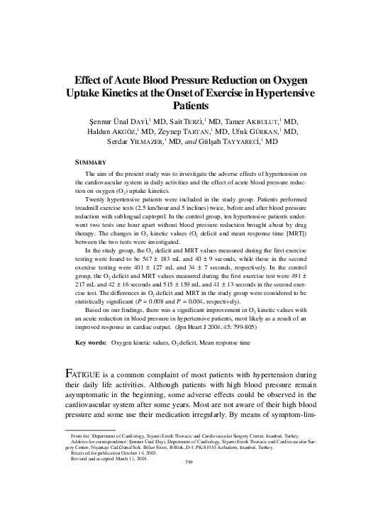 (PDF) Effect of Acute Blood Pressure Reduction on Oxygen Uptake ...