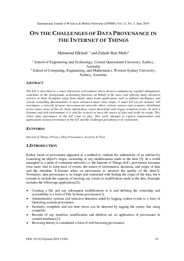 (PDF) On the Challenges of Data Provenance in The Internet of Things
