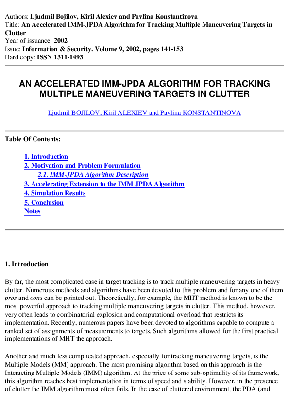 (PDF) An Accelerated IMM JPDA Algorithm for Tracking Multiple ...