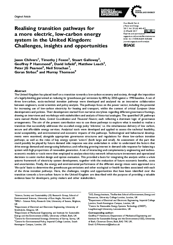 (PDF) Realising transition pathways for a more electric, low-carbon ...