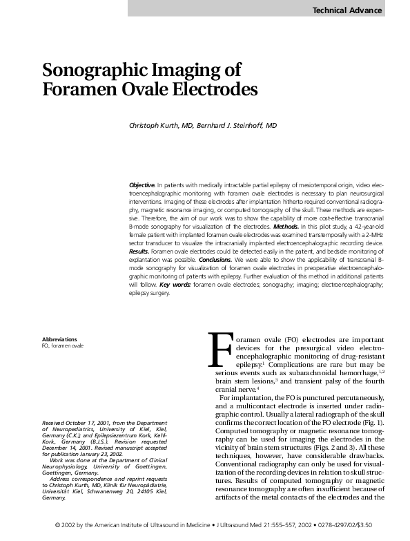 (PDF) Sonographic imaging of foramen ovale electrodes