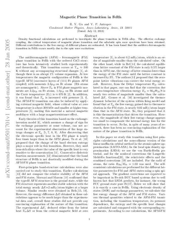 (PDF) Magnetic Phase Transition in FeRh