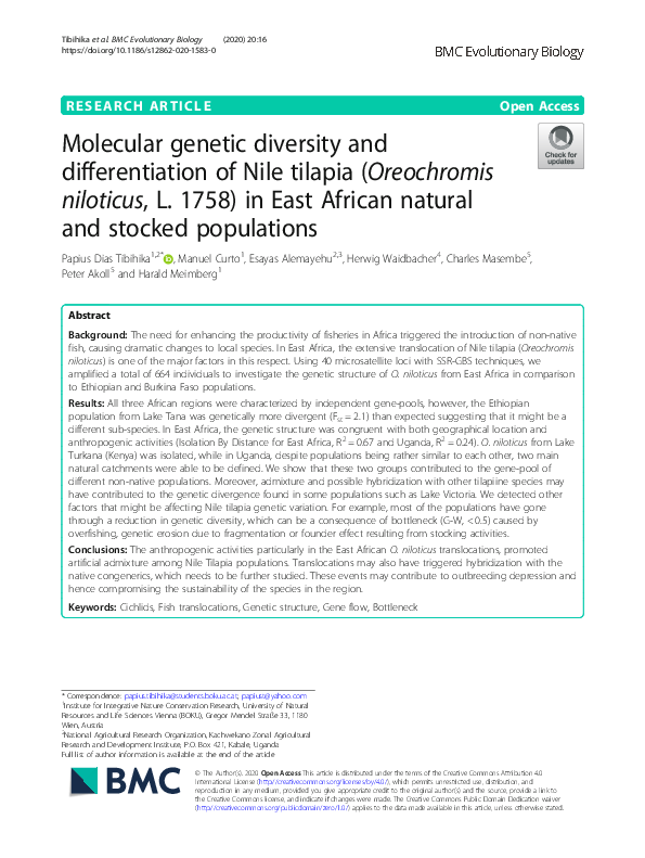 (PDF) Molecular genetic diversity and differentiation of Nile tilapia ...