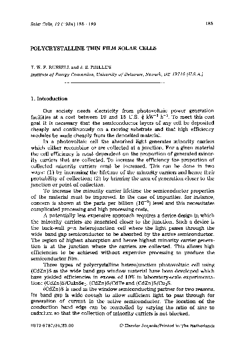 (PDF) Polycrystalline thin film solar cells