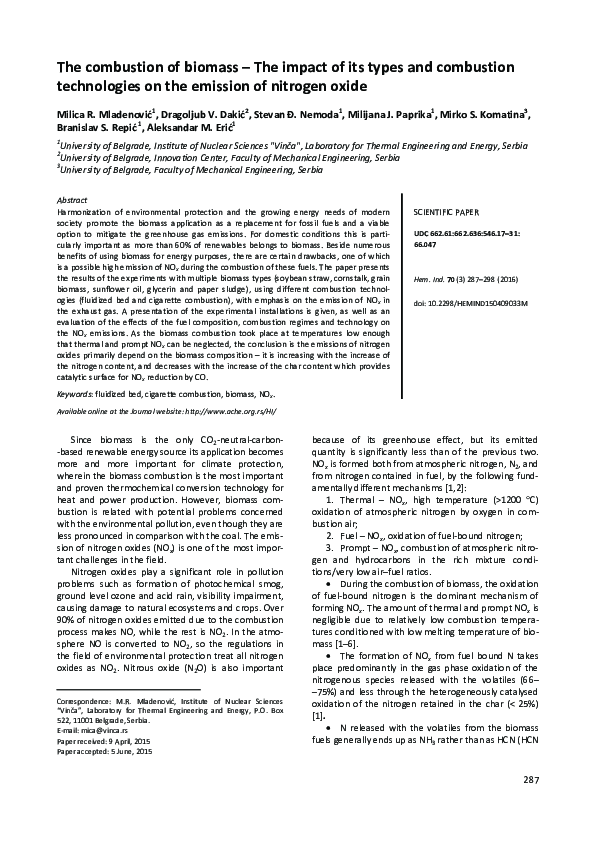 (PDF) The combustion of biomass - the impact of its types and ...