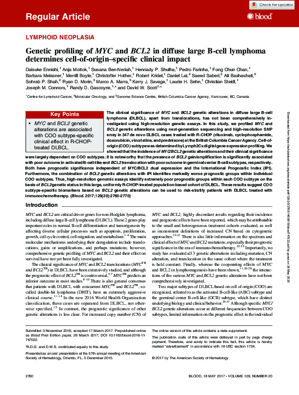 (PDF) Genetic profiling of MYC and BCL2 in diffuse large B-cell ...