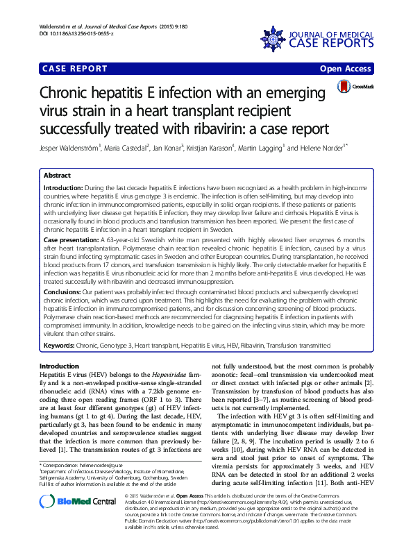 (PDF) Chronic hepatitis E infection with an emerging virus strain in a ...