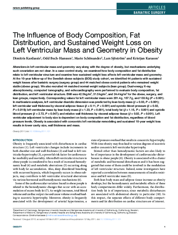 (PDF) The Influence of Body Composition, Fat Distribution, and ...