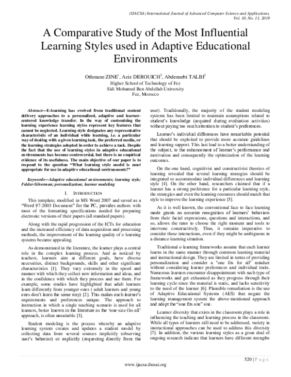 (PDF) A Comparative Study of the Most Influential Learning Styles used ...