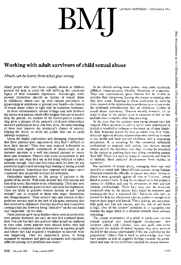 (PDF) Working with adult survivors of child sexual abuse