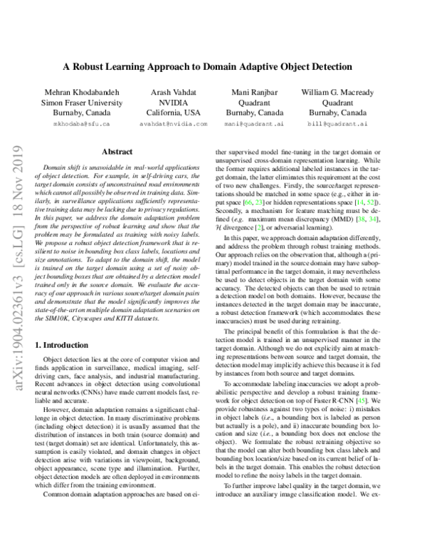 (PDF) A Robust Learning Approach to Domain Adaptive Object Detection