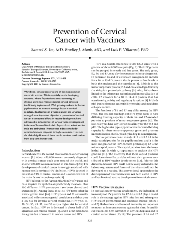 (PDF) Prevention of cervical cancer with vaccines